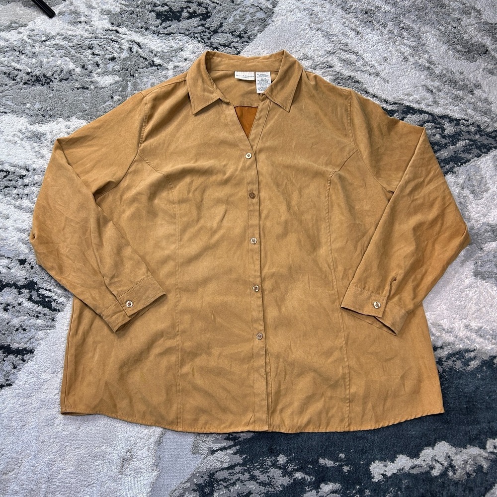 White Stag Shirt Women 3X 22w-24w Caramel Corn Faux Suede Button Front Back Yoke